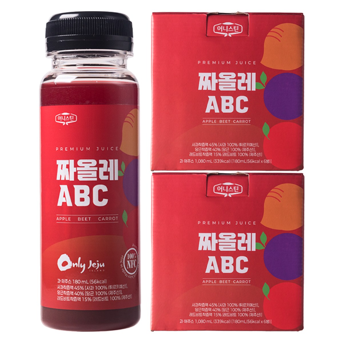 어니스틴 짜올레 ABC 주스 / 물 타지 않고 원물 그대로 착즙한 냉동 주스 / 사과 제주당근 레드비트, 12개, 180ml 39,000원