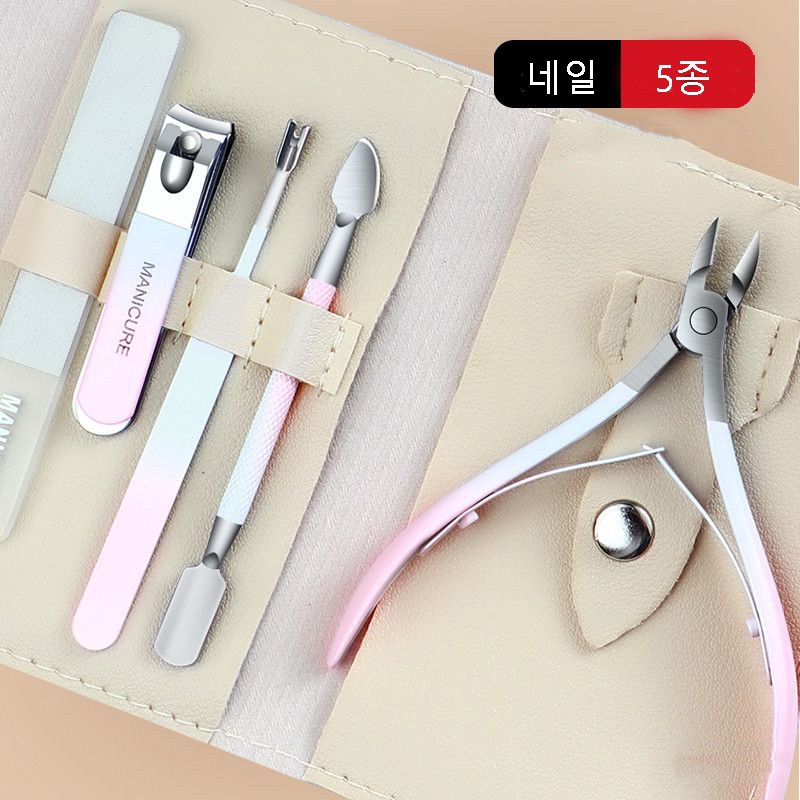 FATTYS 휴대용 셀프 네일케어 손톱 케어링 네일 니퍼 푸셔 세트 5종세트, 1세트, 핑크 17,900원