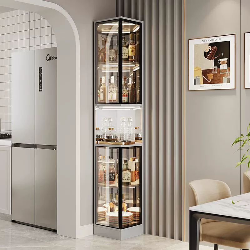 원목 유리 위스키장 와인장식장 캐비닛 조명 장식장 수납장 코너 진열장, 라이트 그레이 34x32x200cm 219,500원