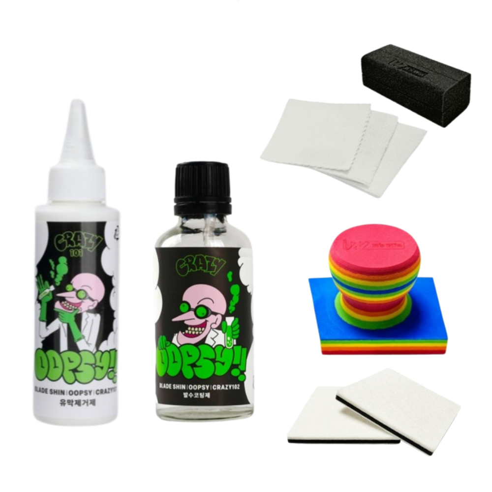블레이드신 웁시 크레이지 101 유막제거제 100g+102 발수코팅제 50g+잇츠윈 4S 코팅블럭 방수원단 3종+롤리팝 퀵 어플리케이터 손잡이+양모패드 55,500원