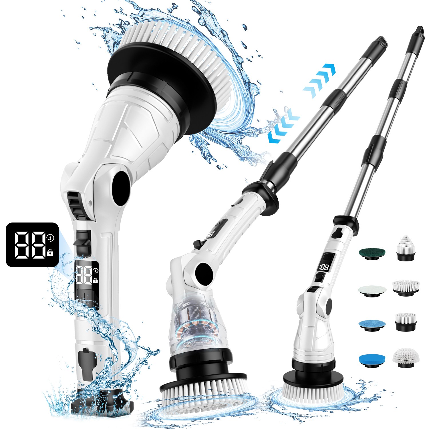 Bamifun 무선 전동 욕실 청소기 주방 화장실 다용도 청소기 IPX7 방수 8in1세트, TD-8138, 화이트 38,800원