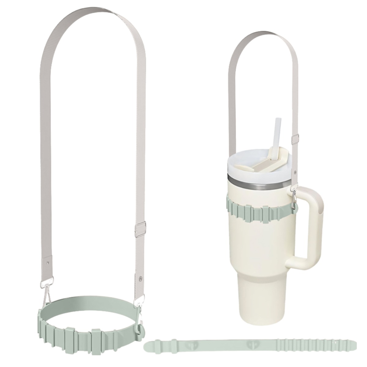 [더알파/텀블러백] 스탠리 호환 실리콘 텀블러 스트랩 홀더 / 끈조절가능, 1개, 연한 녹색 14,900원