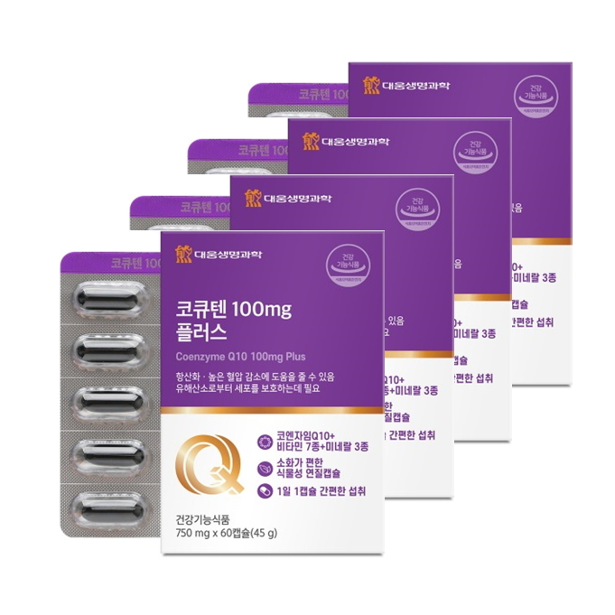 대웅생명과학 코큐텐 100mg 플러스 코엔자임Q10 비타민 미네랄 건강기능식품, 4개, 60회분 87,000원