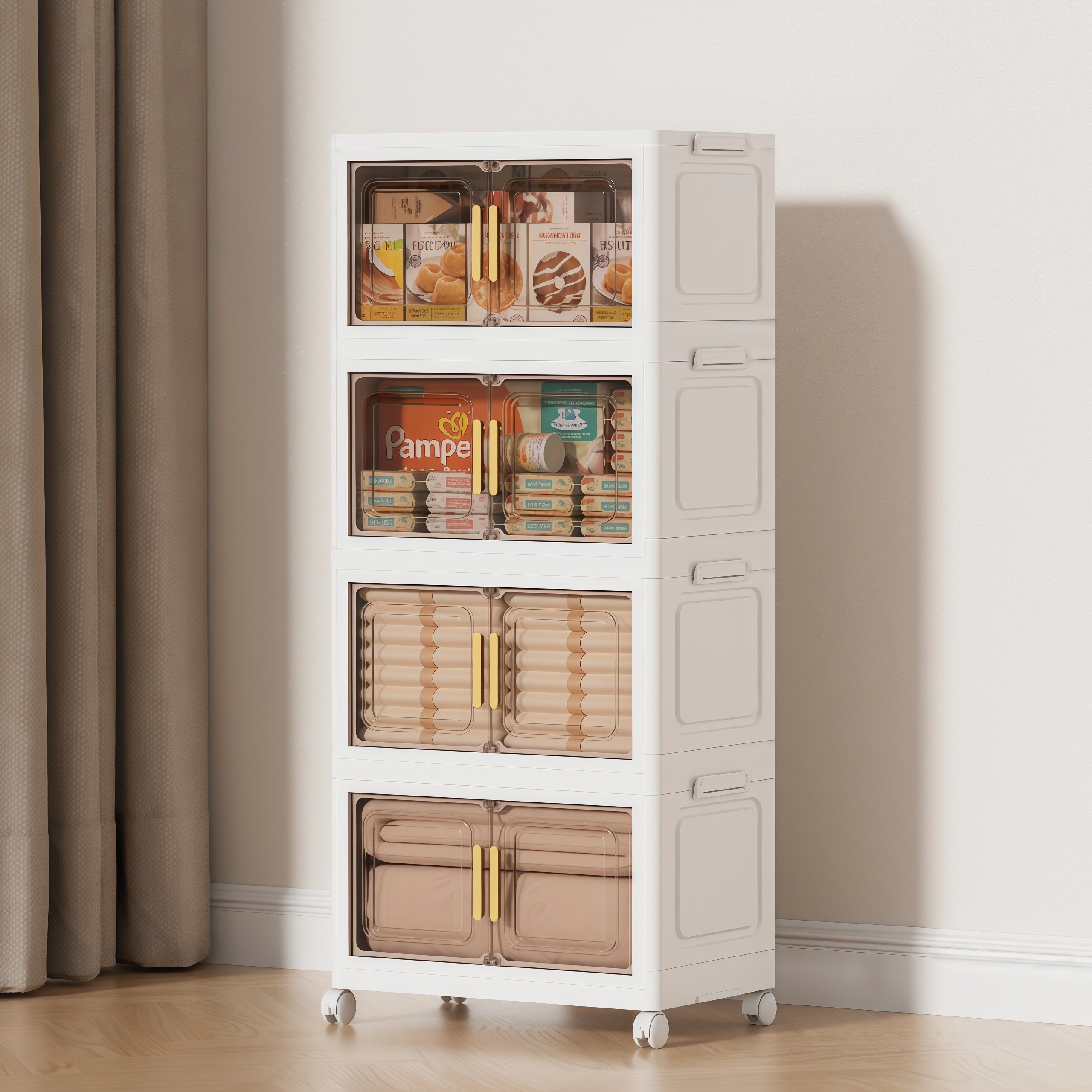 Kleeno 접이식 수납장 설치 안함 3단 4단 5단 이동식 양문형 수납장 대용량 다용도 폴딩 리빙박스, 4층 35,870원