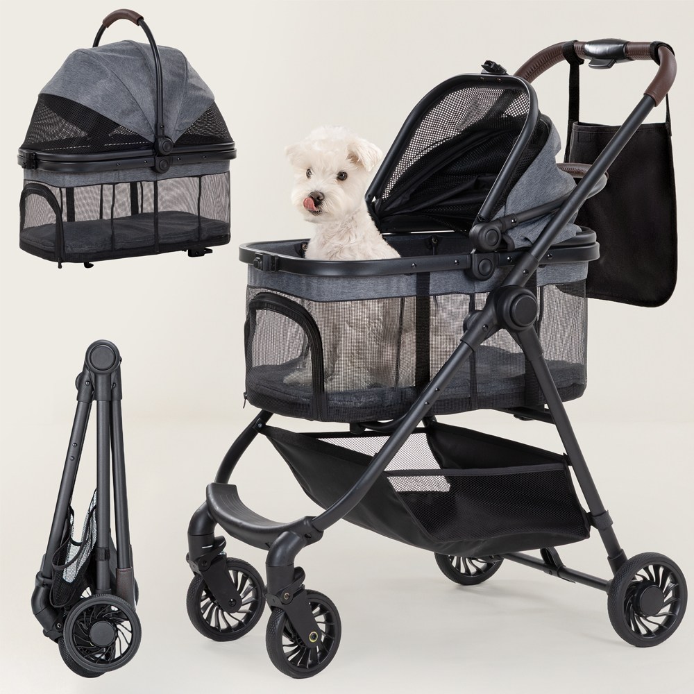 OJCME 접이식 반려동물 유모차 분리형 원터치 퀵볼딩 강아지유모차 중소형견용 개모차 고양이유모차 애견유모차, 1개, 그레이 105,790원