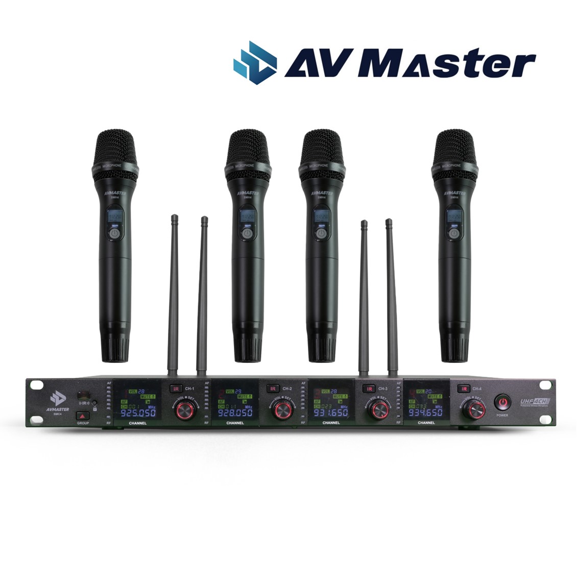 AVMASTER 공연용 4채널 무선마이크 SMC-9004 핸드, 바디팩(핀마이크 포함) 선택 구성 580,000원