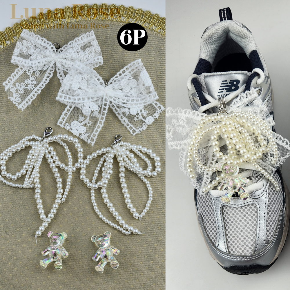 (6개 1셋트) 신꾸 신발꾸미기,슈즈참 슈참 셋트 레이스리본 진주리본 베어앤펄슈박스 루나로즈 14,900원