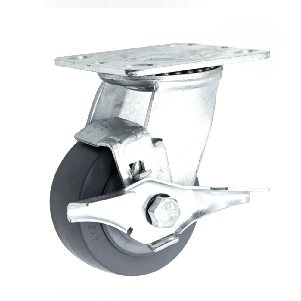 고중량 무소음 캐스터 바퀴 10cm(4인치) 회전 브레이형 TPE 회색, 1개 15,000원