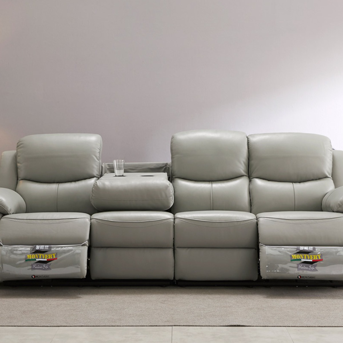 파로마 밀라노 전동 리클라이너 쇼파 천연 황소 가죽 면피 소가죽 거실 소파 4인용, 연그레이 1,290,000원