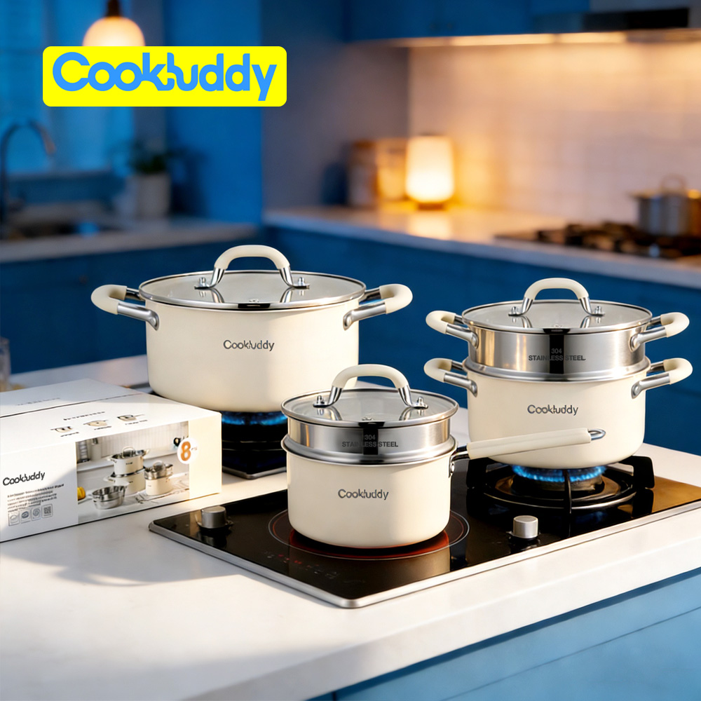CookBuddy 304 스텐 8종 인덕션 냄비 세트, 1세트, 찜기+18cm탕솥20cm+탕솥24cm, 오프 화이트 69,900원