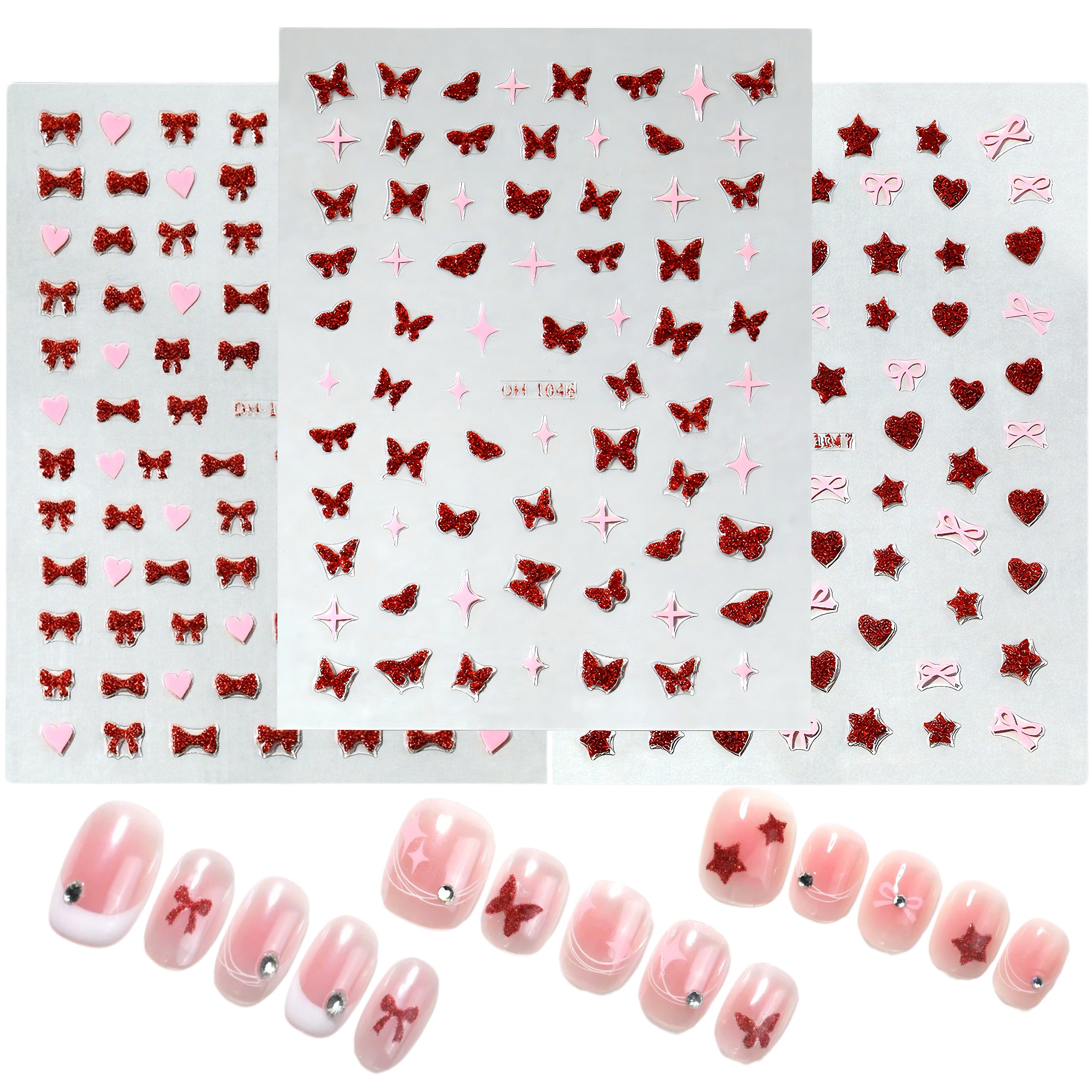 별라 힙한 엠보 입체 네일 스티커 귀여운 나비 별 리본 하트 3종 세트, 3개, 레드 8,500원