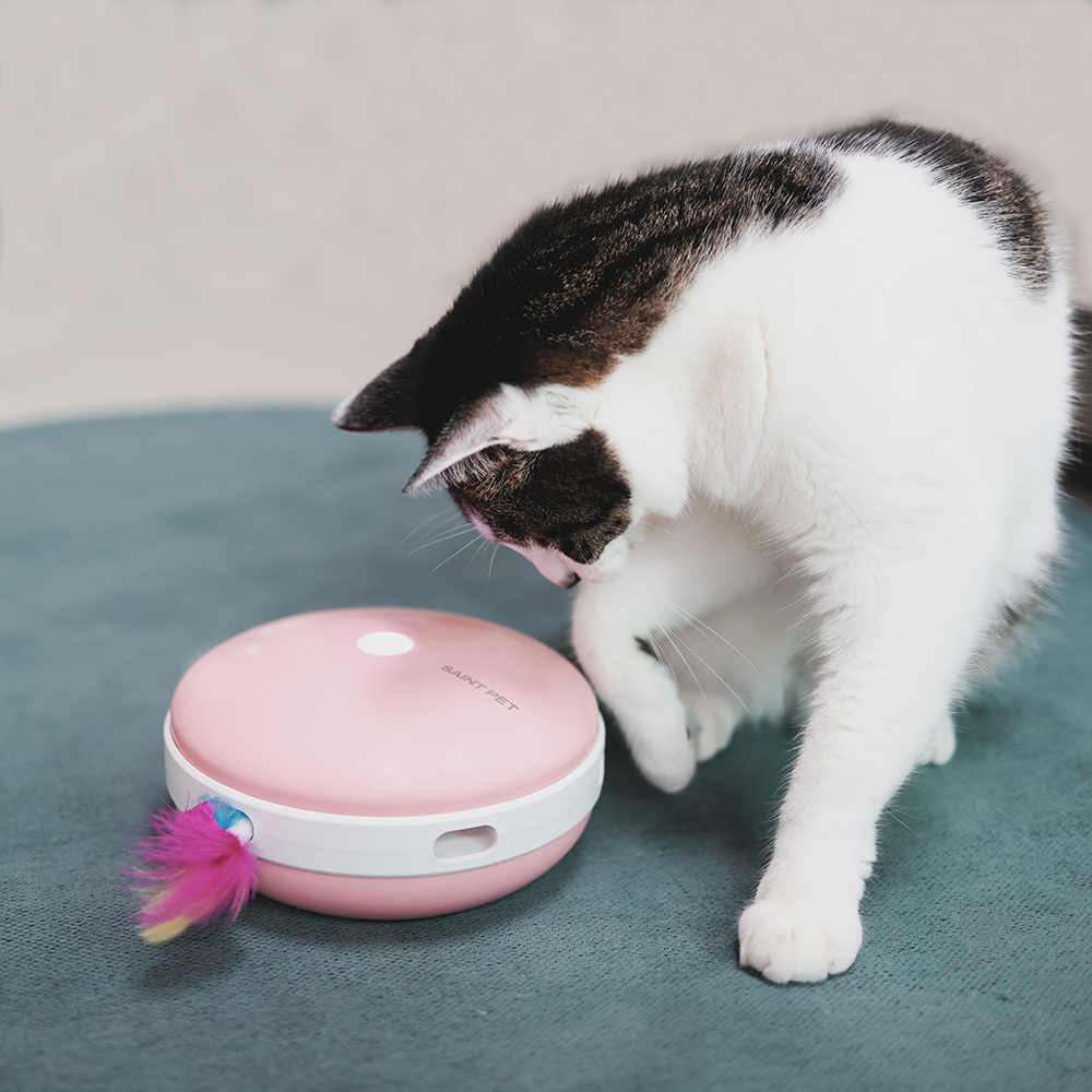 세인트펫 고양이 큐리오볼 움직이는 충전식 자동 장난감 + 충전케이블 + 교체용 깃털 세트, 엔젤 핑크, 1세트, 단일상품 38,600원