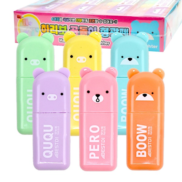 (애니토이) 곰돌이 형광펜 6색 12세트X1갑 27,000원