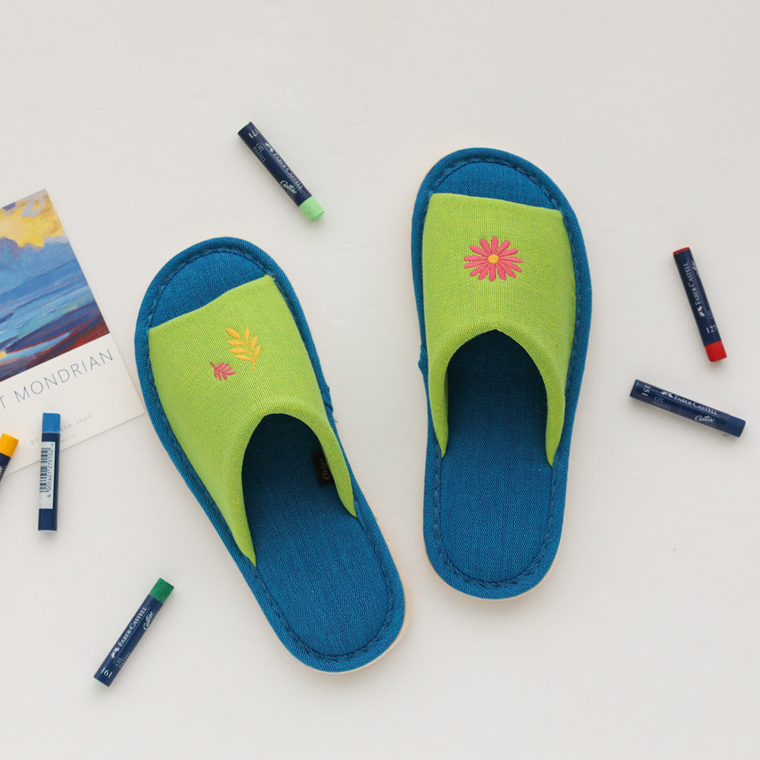 오리고 오픈 자수 실내화, 꽃 샤인머스캣 그린, 1개 14,500원