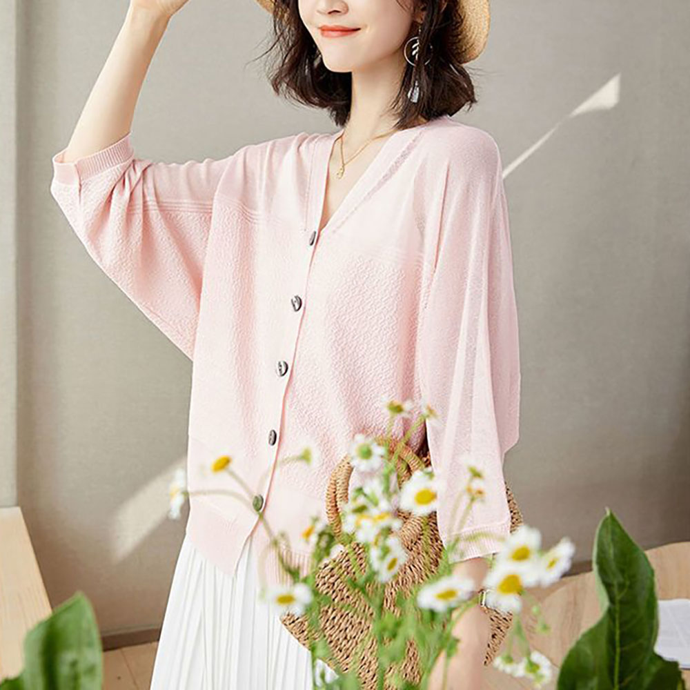 로르카 여성 브이넥 자외선 차단 데일리 7부소매 얇은 니트 패션 가디건 S031511 16,100원