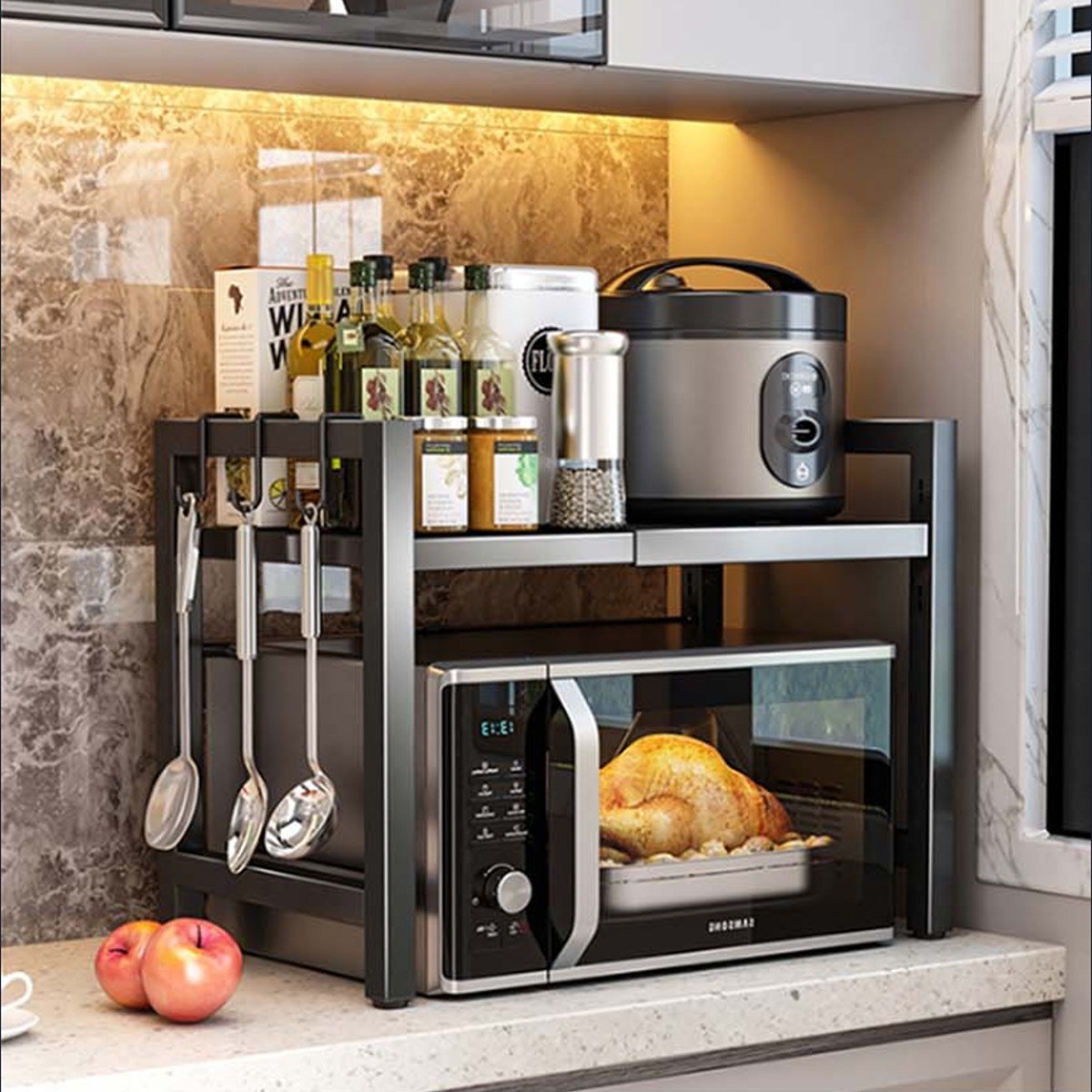 BOKICHI 너비 조절 전자레인지 선반, 1단 블랙, 1개 19,500원