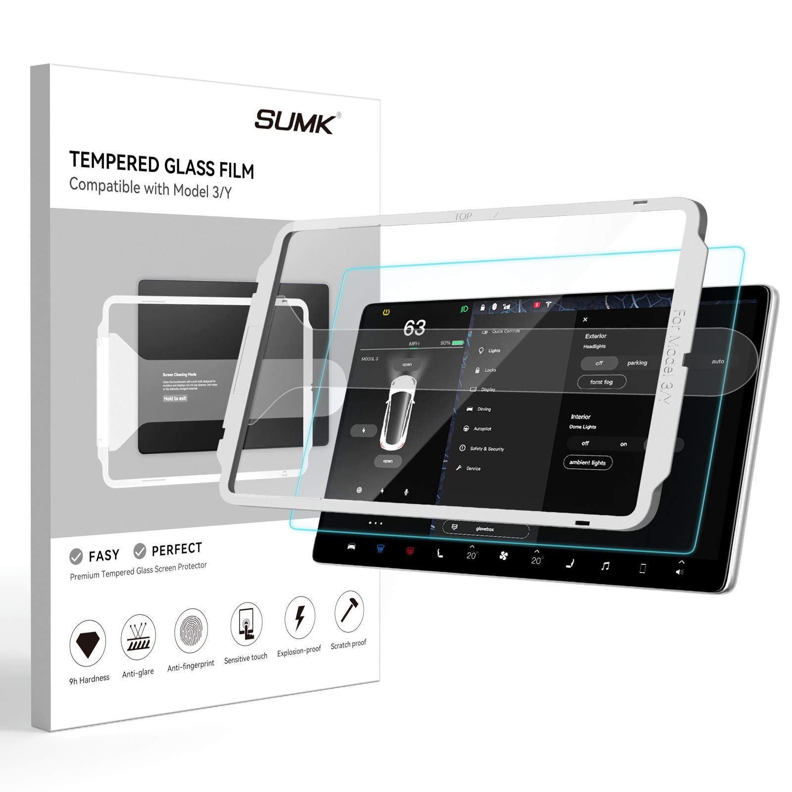 SUMK 테슬라 모델3 /모델Y 전용 고급 강화유리 액정보호필름 (눈부심/지문방지)(2020 - 2023모델 3)(2020-2024모델Y), 매트 화면 보호막, 1GB 25,500원
