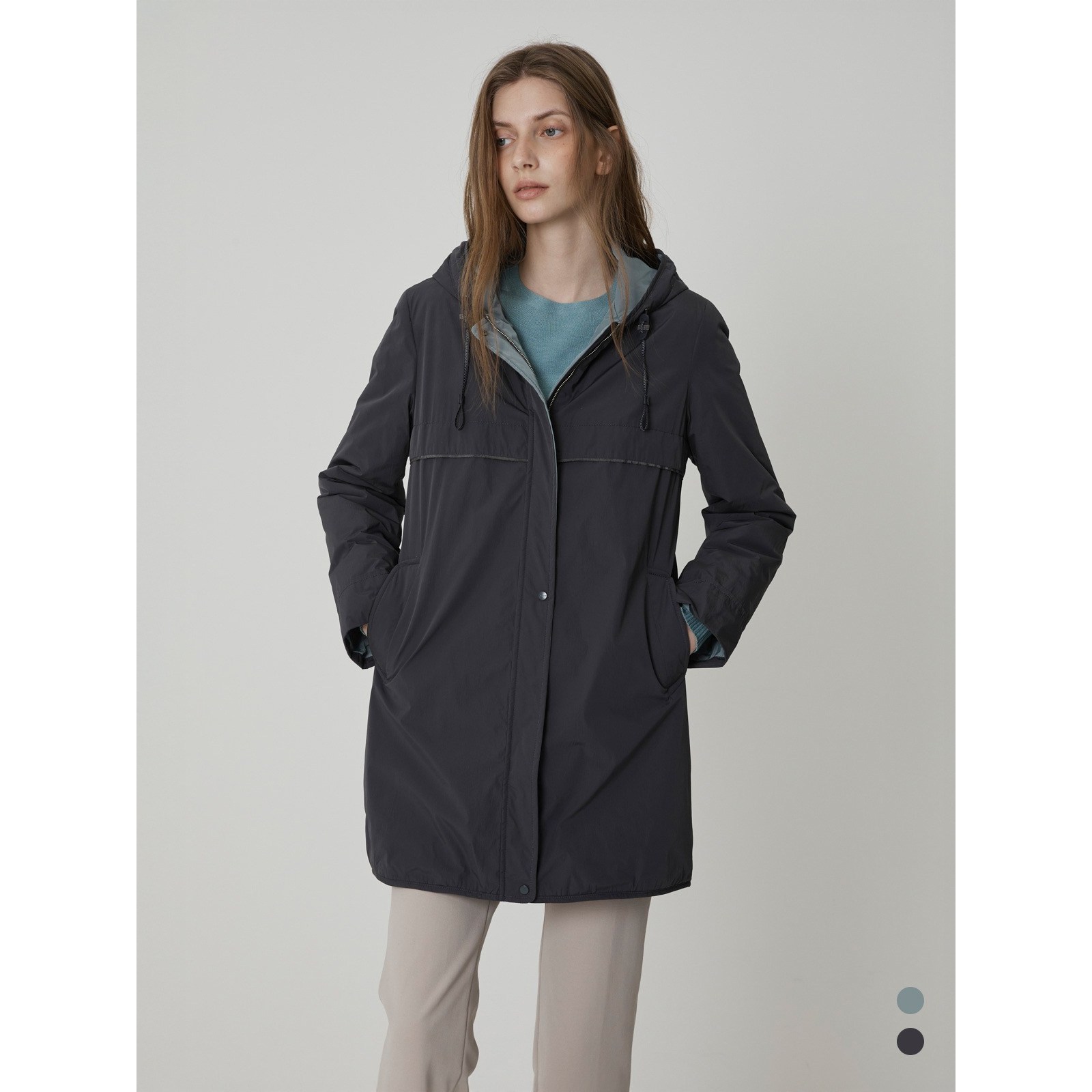 웰메이드 인디안 데일리스트 배색 후드 롱패딩_MDEKA6SC361 인디안 여성복 봄신상 26봄 245,000원