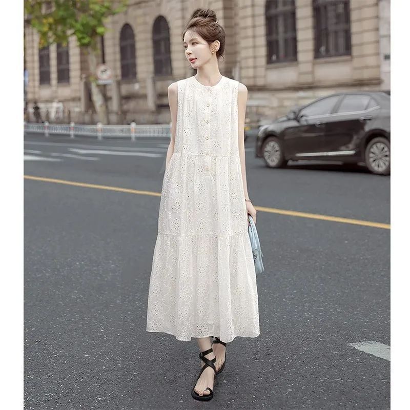 여름 여성 레이스 2xl 빅사이즈 롱 원피스 민소매 플레어 나시 하객룩 바캉스룩 25082101 31,350원