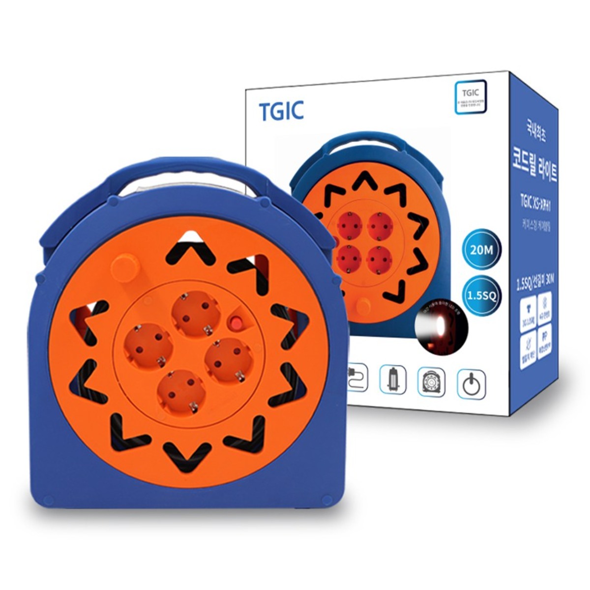 TGIC 튼튼한 LED램프 4구 과부하차단 3000W고용량 릴선 연장선 리드선 코드릴 전선릴 전기릴선 캠핑릴선 캠핑멀티탭 50,980원
