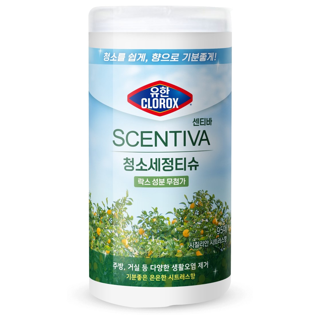 유한크로락스 센티바 청소세정티슈 시칠리안시트러스향 31,580원