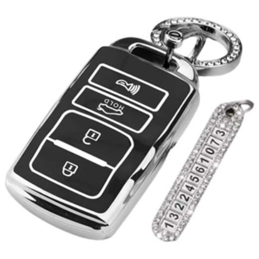 키에티 기아 호환 올뉴K7 더뉴K7 더뉴쏘렌토 4버튼 실버라인 차 키케이스 키홀더 + 분실방지 큐빅 전화번호판, 블랙 실버라인 13,900원