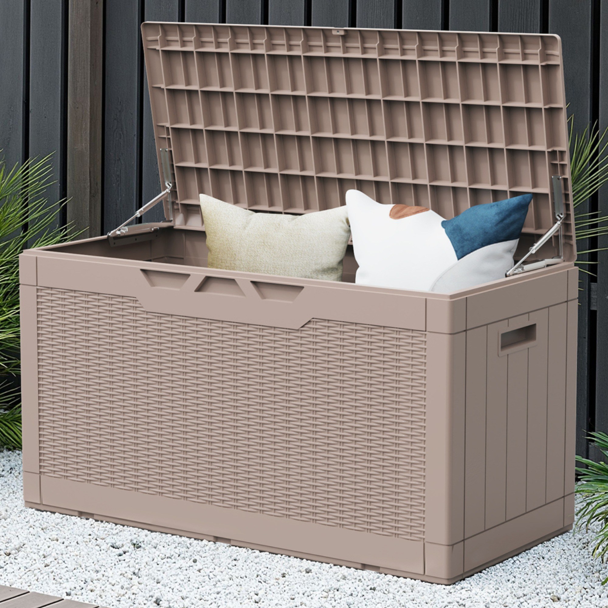 Homall 데크박스 실내 야외 캄핑 다용도 플라스틱 보관함 400L, 1개, 연한 갈색 108,000원