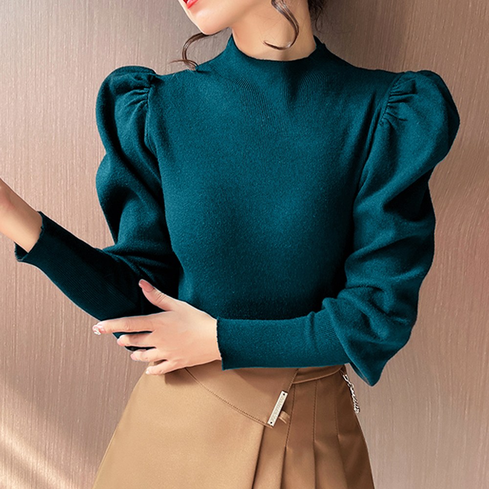 메이킹유 [하객룩/핏보장] 어깨 벌룬 셔링 퍼프 포인트 반목 긴팔 니트 데일리 8781엘리제니트 18,900원