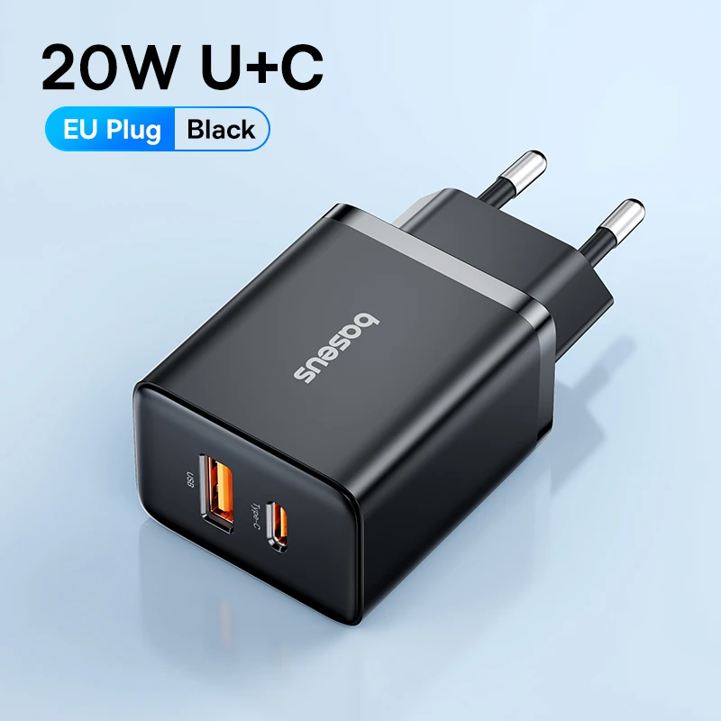 Baseus 20W USB 충전기 듀얼 포트 지원 유형 C PD iPhone 15 Pro Max 8 Plus 용 고속 21,680원