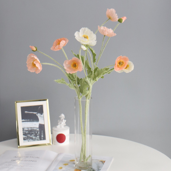 모리앤 양귀비 조화 + 롱니모 유리화병, 핑크+화이트 16,200원