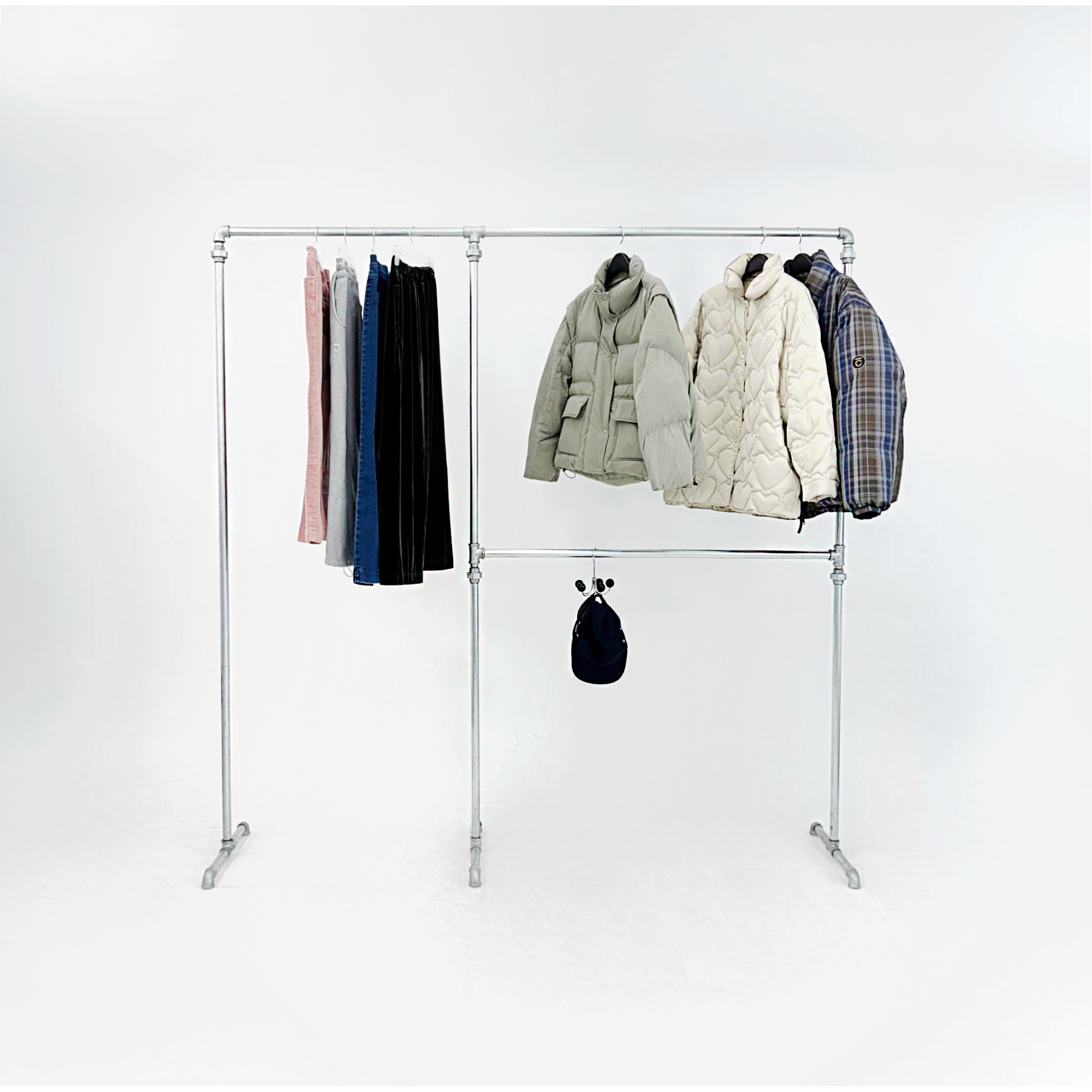 이동식 철제 옷가게 매장 행거 스탠드 파이프행거 2+1단 실버 282,470원