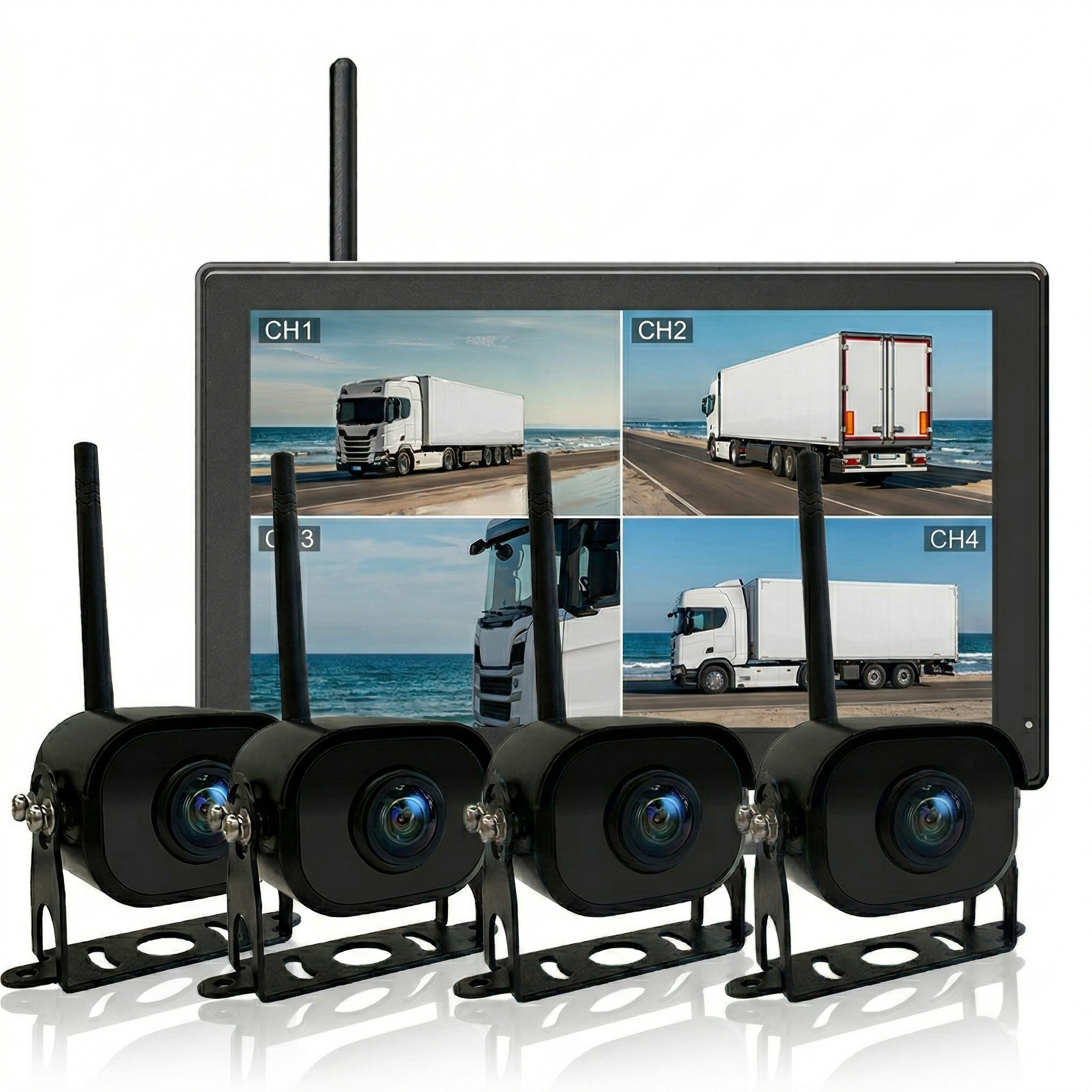 화물차 특장차 무선 후방카메라 10.1인치 모니터 세트 1채널 2채널 3채널 4채널, BLACK, 카메라4개+10.1인치 모니터 348,800원