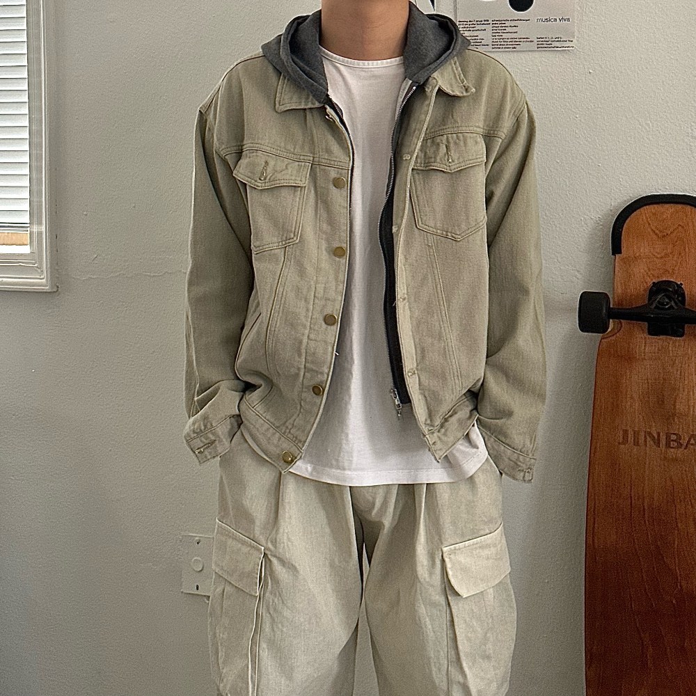 르위 탈부착 후드 트러커 오버핏 면자켓 집업 점퍼 빅사이즈 45,000원