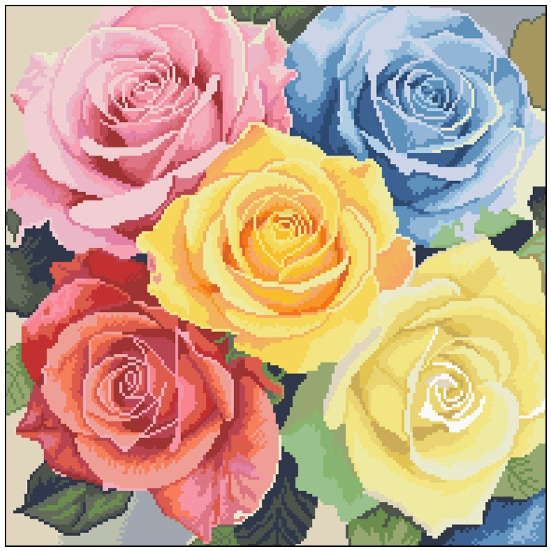 실십자수 도안 세트 꽃 DIY 패키지 풀구성, 오색장미 55x55cm, 1개 18,900원