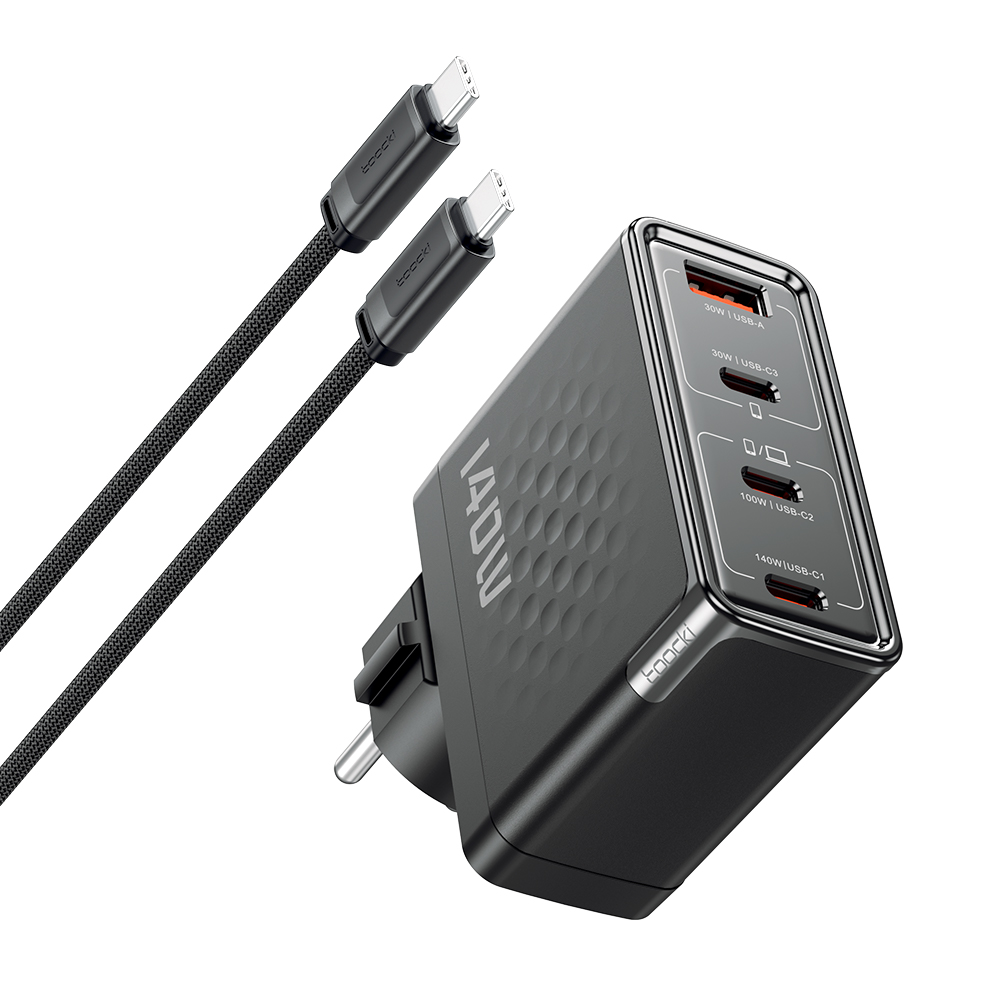 Toocki PD 3.1 GaN PPS 140W 4포트 접지형 초고속 멀티충전기 + C TO C 2M 240W 케이블 세트, 1세트, 블랙 49,990원