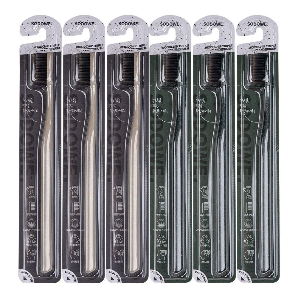 쏘두위 우드칩 트리플 양면미세모 칫솔 세트, 6개입, 6개입, 2세트 37,600원