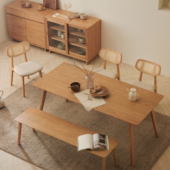 한샘몰pick 더메이드 리브 6인 원목수납 식탁 라탄읜자 벤치세트 1,018,400원