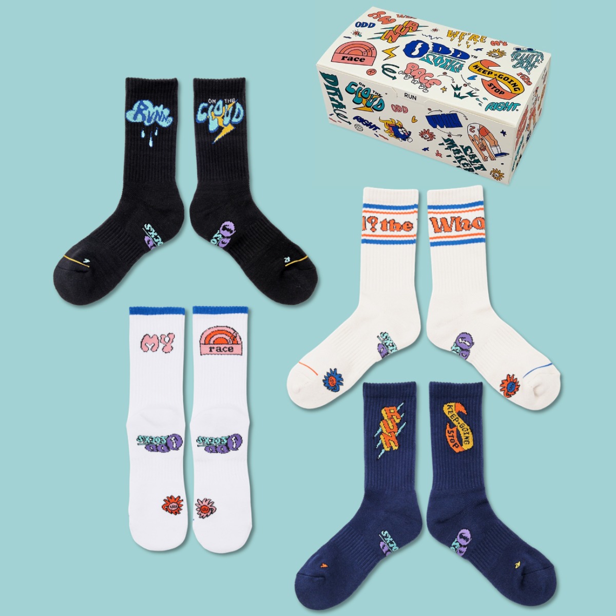 [오드삭스] 4개 선물세트B - 러닝양말 발목보호 기능성스포츠양말 크루삭스 48,600원