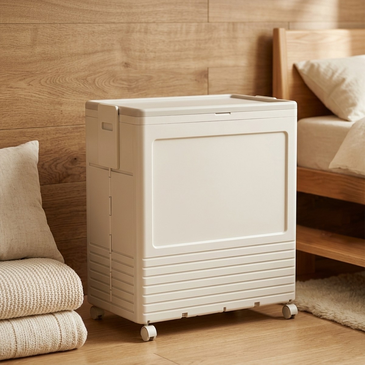 YEAAYE 접이식 폴딩 이동형 리빙박스 대형 수납함 낮은 손잡이형, 아이보리, 1개 11,900원