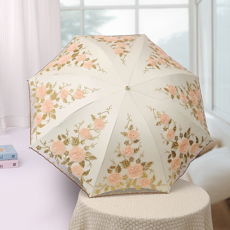 고급 레이스 자수 양산 2단 3단 접이식 파라솔 여성용 패션 우양산겸용 자외선 차단 방수 우산 파우치세트 26,400원