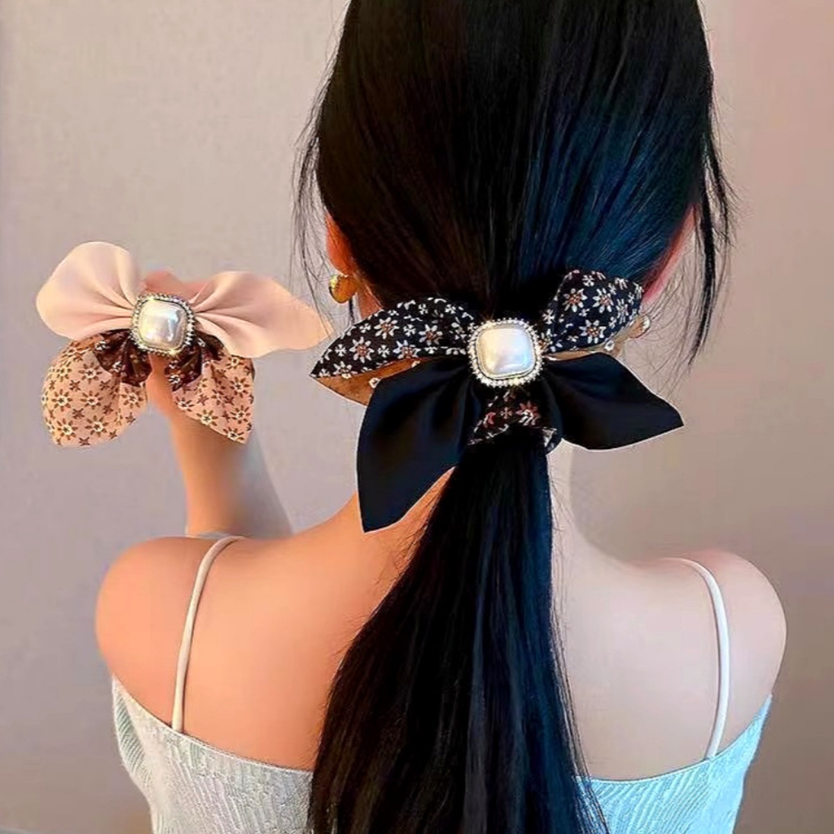 로르블랑 플라워 패턴 리본 스크런치 2P SET 9,890원