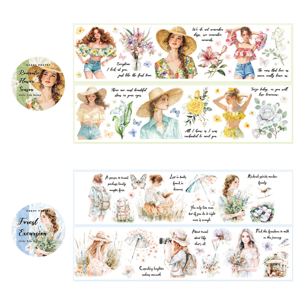 올리브파티 걸스라이프 인물 감성 다꾸 디자인마테 롤 스티커 2종 세트, 로맨틱, 포레스트, 1세트 8,900원