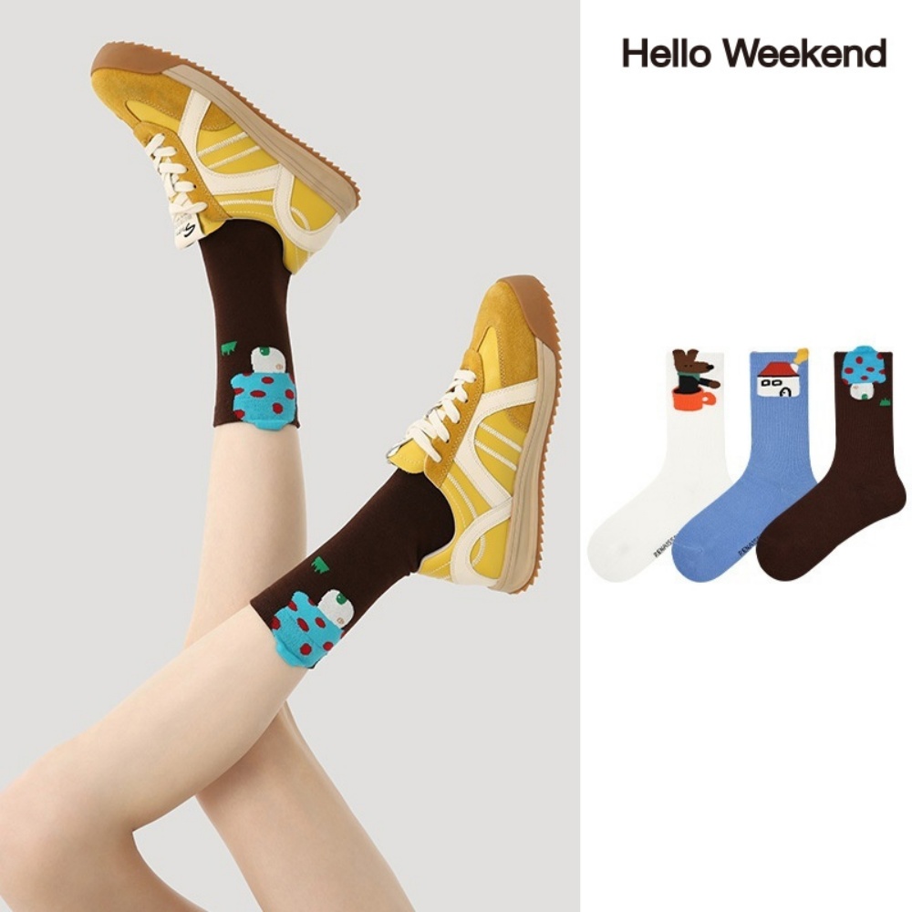 Hello Weekend 여성 귀여운 봄여름 양말 중목 양말 장목 양말 중목 양말 운동 패션 순면 양말 3족 세트 24,990원