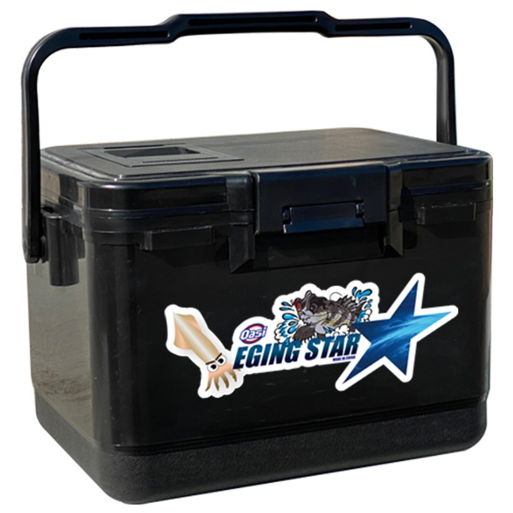 오아시 / 에깅스타 9리터 아이스박스 / 물고기 투입구 / 내부 트레이 / 어깨끈 / 볼락, 호레기, 전갱이, 주꾸미, 생활낚시, 오아시 블랙, 1개 39,800원