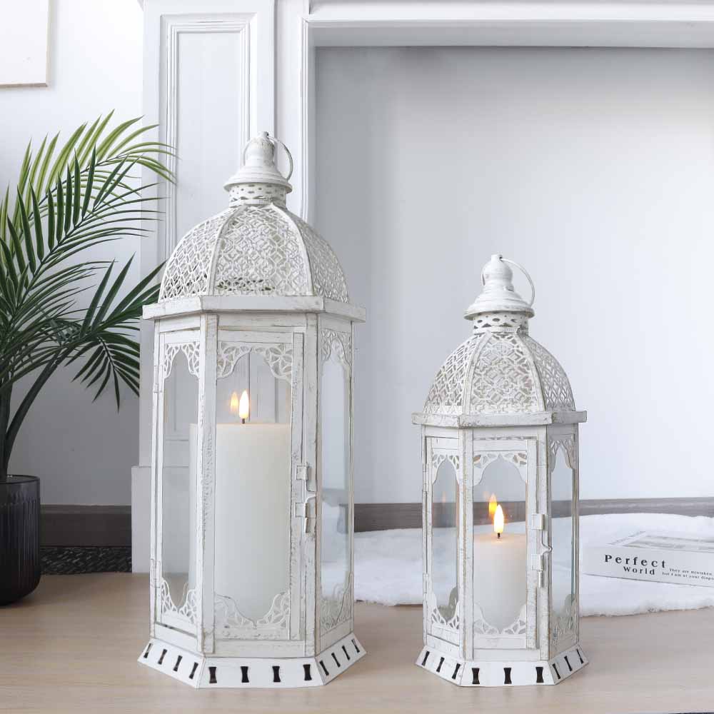 JHY DESIGN 화이트 유럽풍 유리 캔들 랜턴 캔들홀더 세트 홈데코 웨딩 소품, 흰색 84,090원