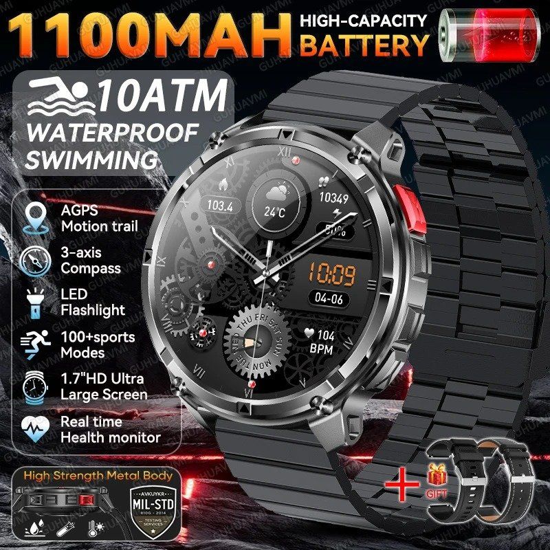 2026년 신형 T-Rex 3 Pro 스마트워치 - 1100mAh 배터리 듀얼밴드 GPS 10ATM 방수 군사등급 스포츠 아웃도어 55,300원