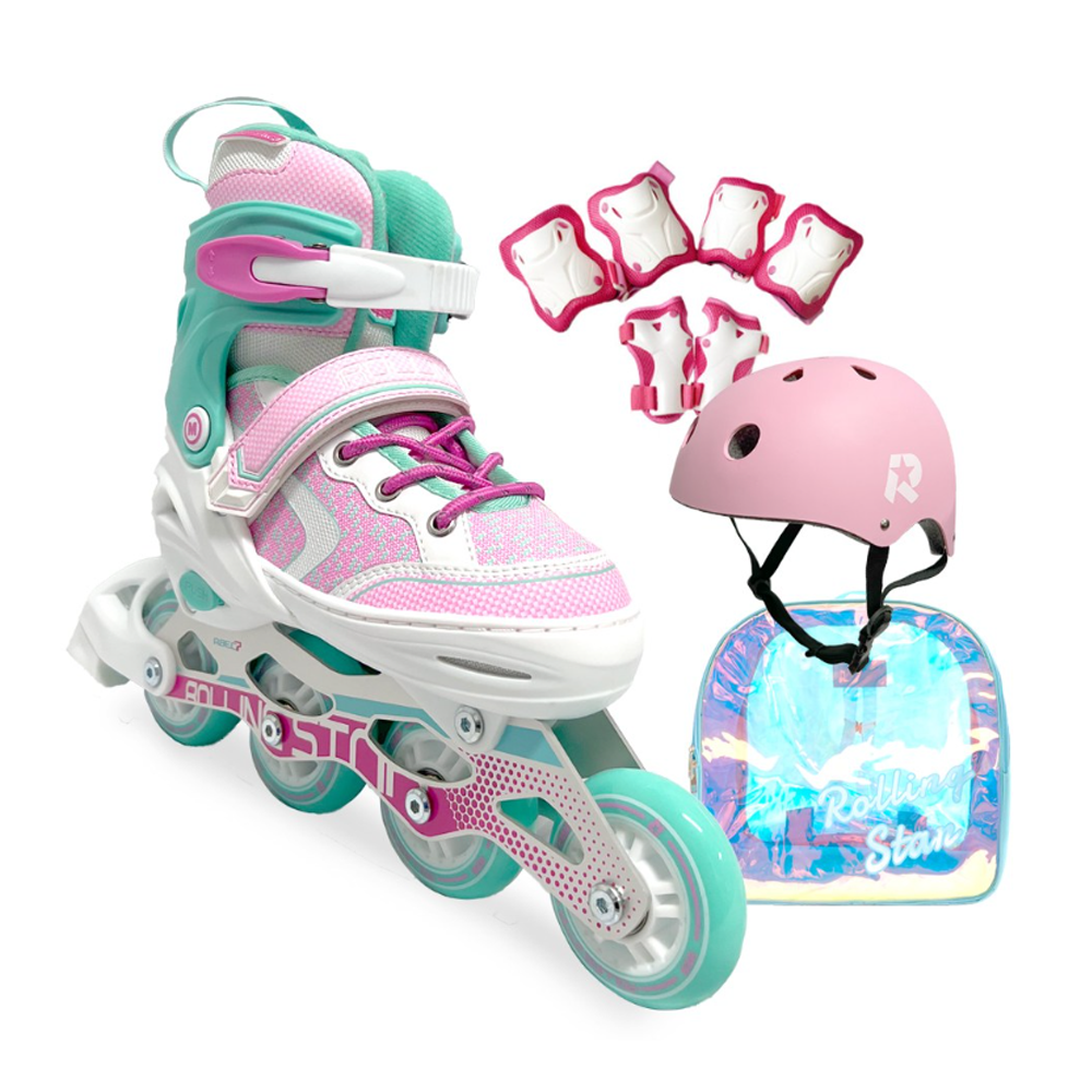 롤링스타 인라인 롤러 스케이트 밀크런 핑크 세트 헬맷 보호대 가방 128,990원