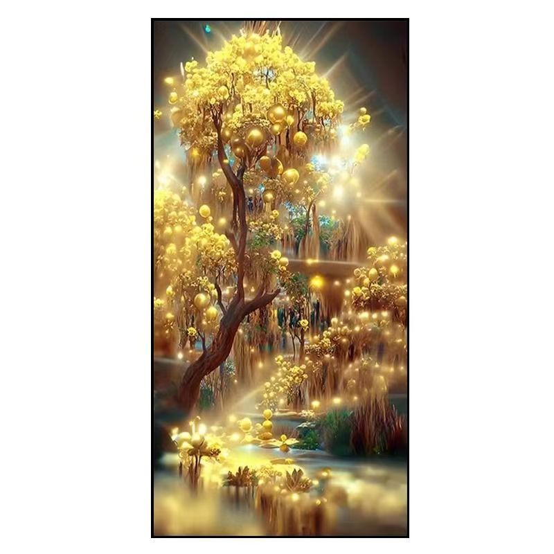 돈들어오는 부귀금전수 재물 돈나무 DIY 보석십자수 액자불포함 45x70cm, 1개, 옐로우계열 19,900원