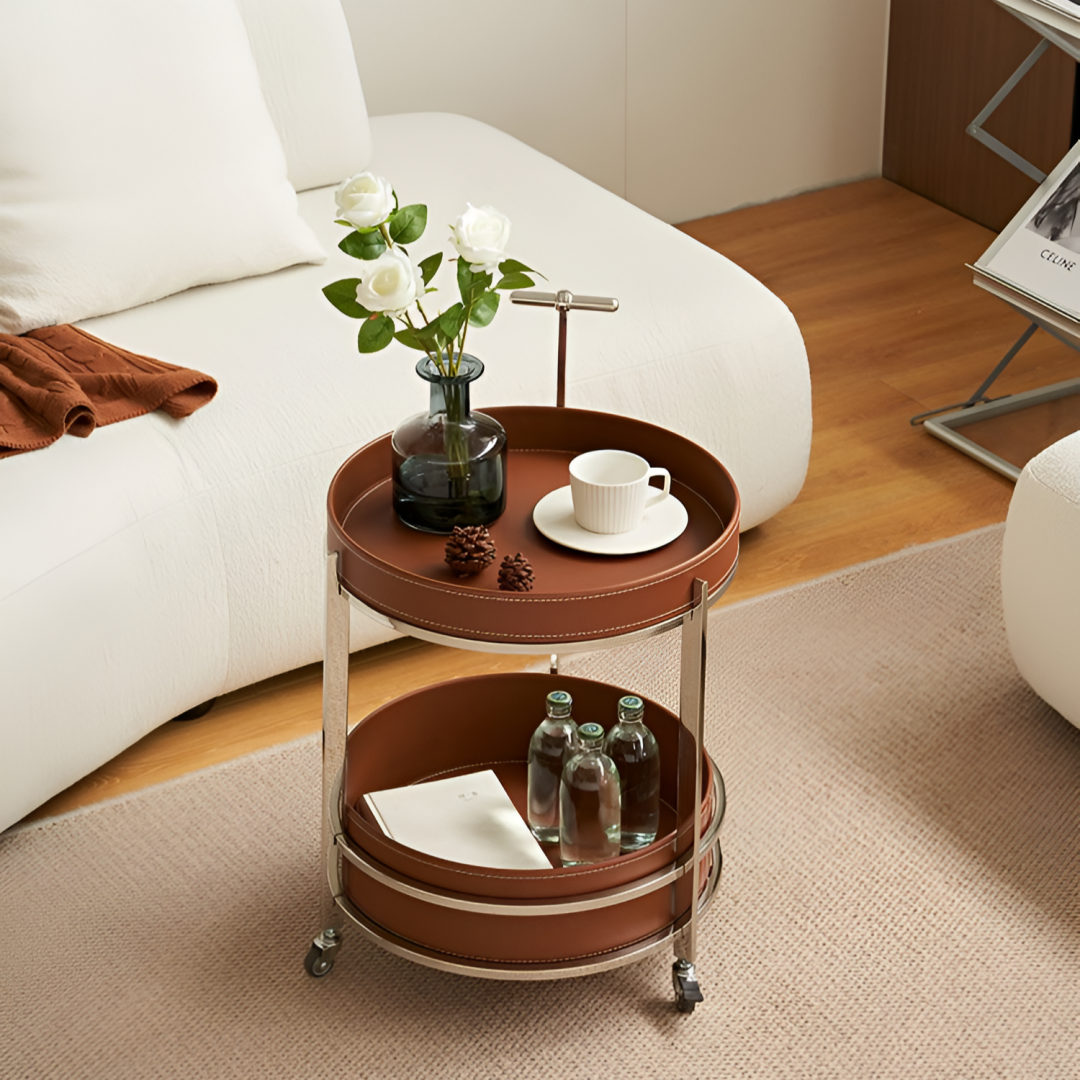 체리닷컴 고급 호텔식 가죽 트롤리 사이드 티 테이블, 브라운 156,900원