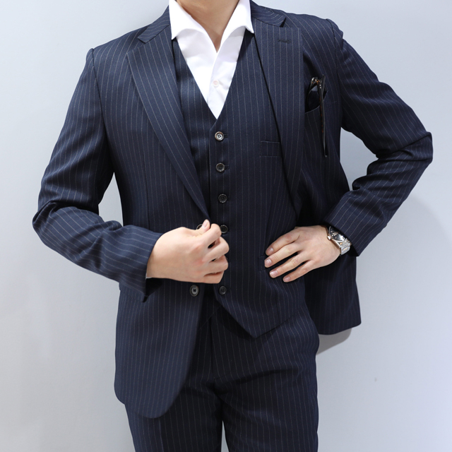 남자수트 봄 가을 3피스 네이비 스트라이프 정장 세트 118,000원